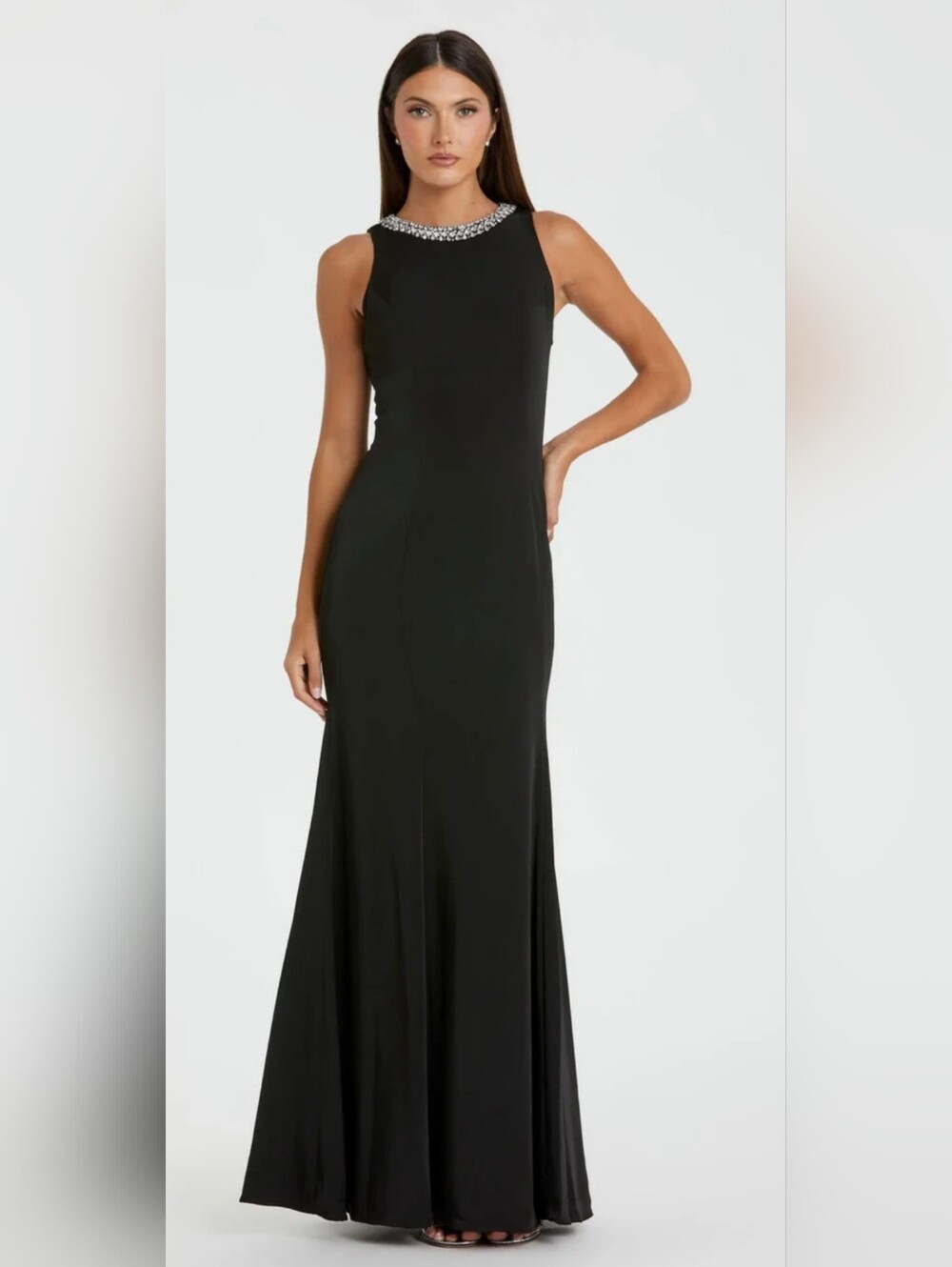 Mac Duggal NWT # 49093 Black Embellished Neck Trumpet Gown